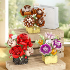 Rose Eternal Flower Basket Potted Plants Mini Particle Building Block,DIY Sunflower Flower Ornament Assembled Toy,For Kids Gifts