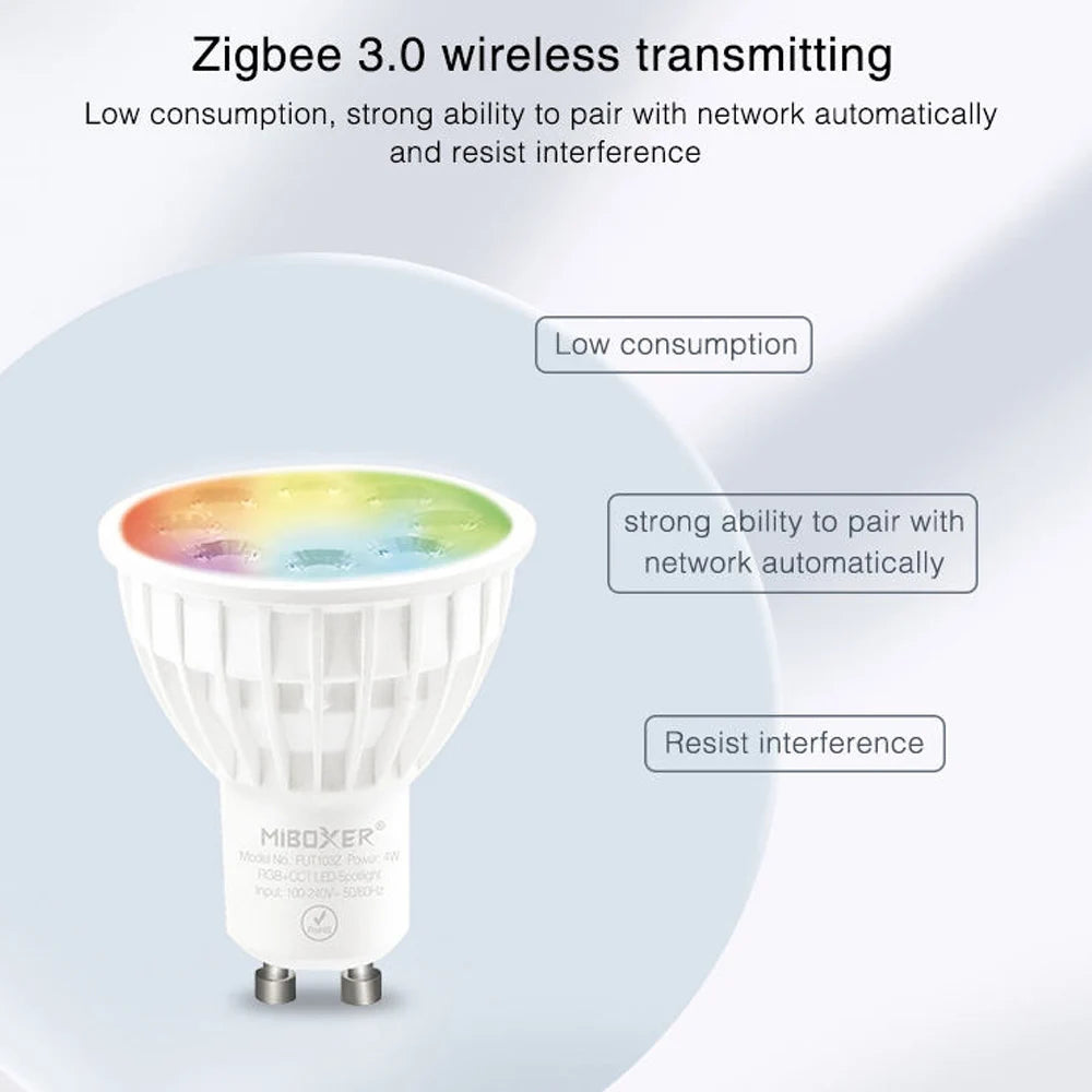 Miboxer Zigbee RGB+CCT LED Bulb Light 4W/6W/12W GU10 E27 Smart Dimmable Spotlight Lamp FUT089Z RF Remote WIFI ZB-Box2 ZB-Box3
