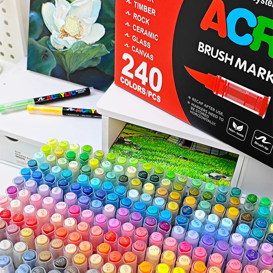 Acrylic Paint Soft Brush Markers Set, Soft Brush Tip Paint Pens and Paint Markers, Acrylic Paint Pens for Wood, Stone, Canvas