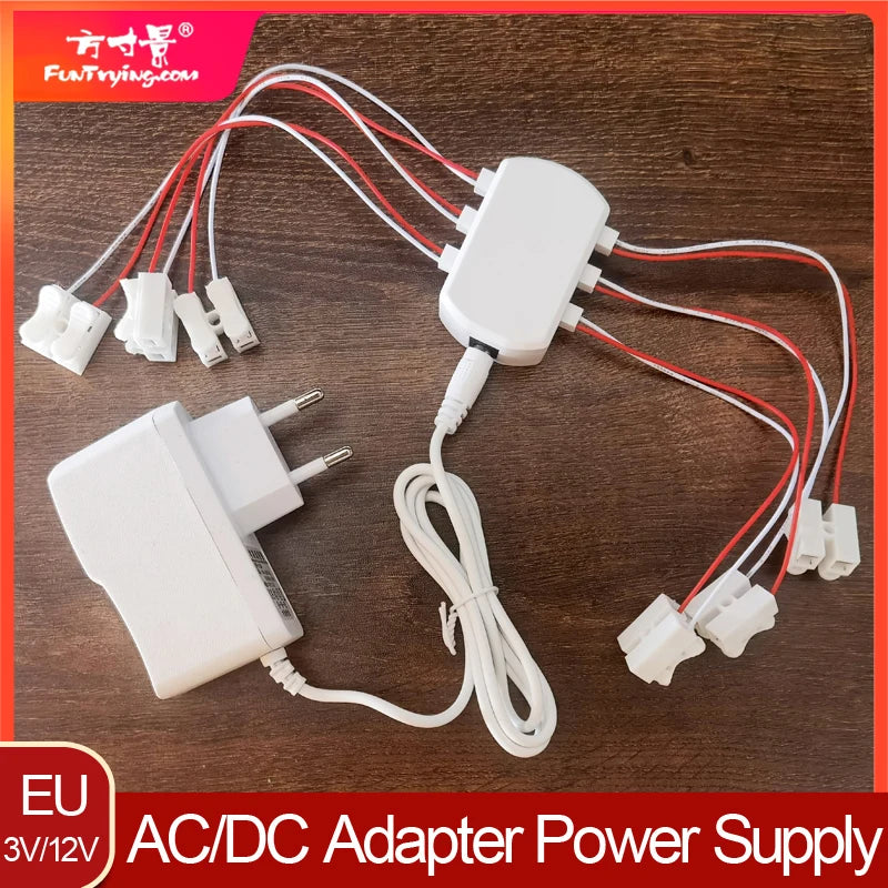 3V/12V AC/DC Adapter Power Supply with 6/12 ports EU Power adapter Output for Model Led Light Lamp/Railway/Railroad/Train Layout