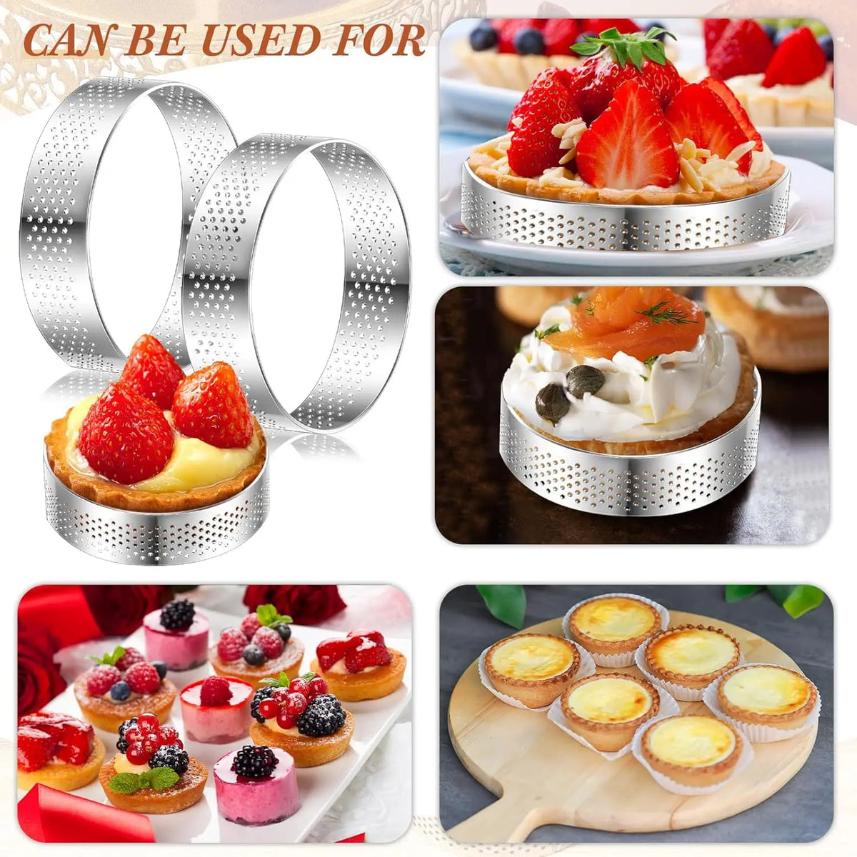 10PCS Perforated Tart Rings Round Stainless Steel Mousse Cake Ring Mold for Baking Pastry French Dessert Mousse Home Baking Tool