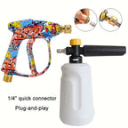 Vibrant Painted Pressure Washer Gun with Plastic Foam Cannon + Bosch Adapter + 5-Color Nozzle Set, Specialized for Low-Power Cle