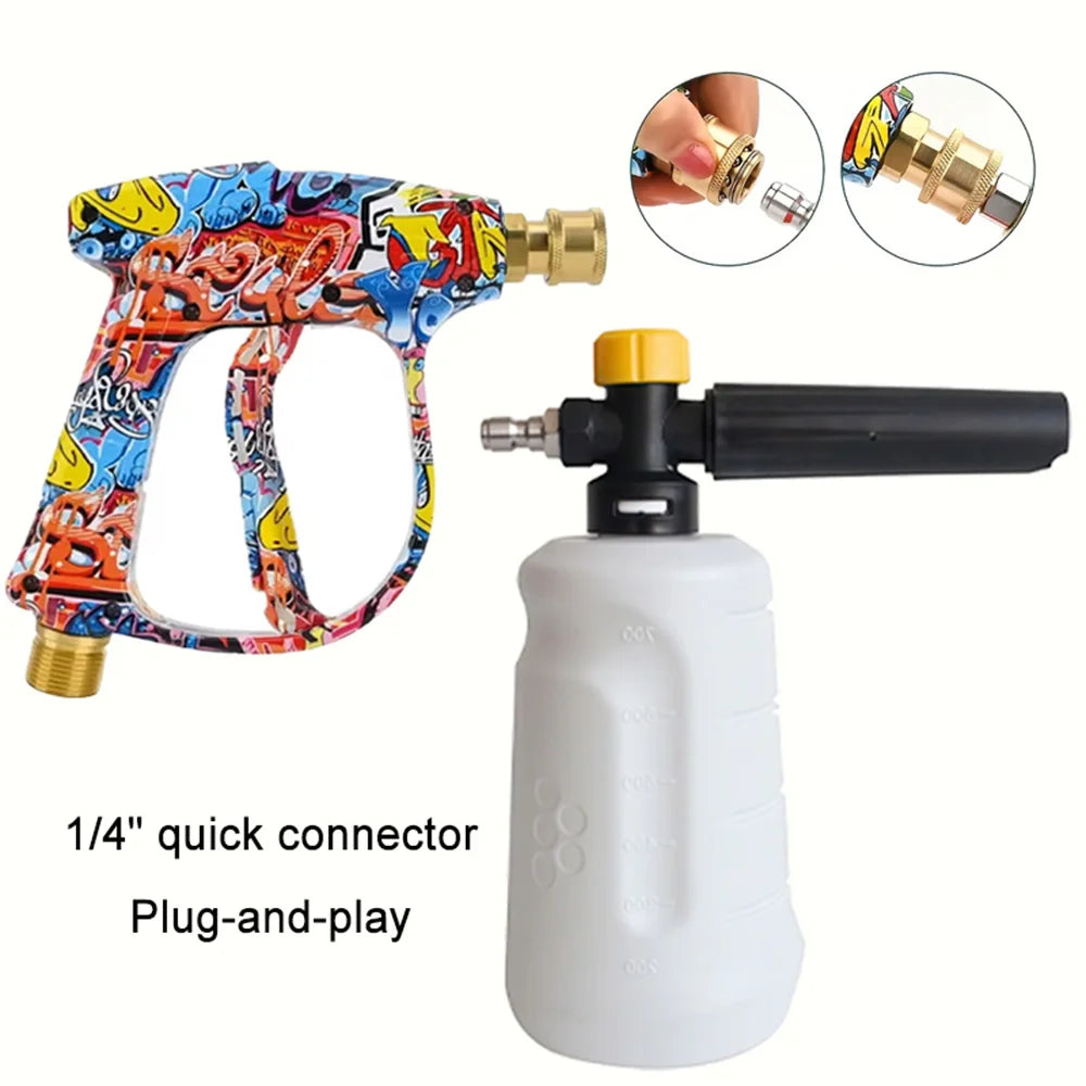 Vibrant Painted Pressure Washer Gun with Plastic Foam Cannon + Bosch Adapter + 5-Color Nozzle Set, Specialized for Low-Power Cle