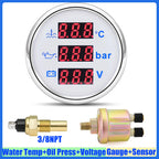 Auto Car 3 IN 1 52mm Gauge Water Temperature+Oil Pressure+Volt with Alarm Red LED Digital Water Temp Gauge+Sensor 12V24V Custom