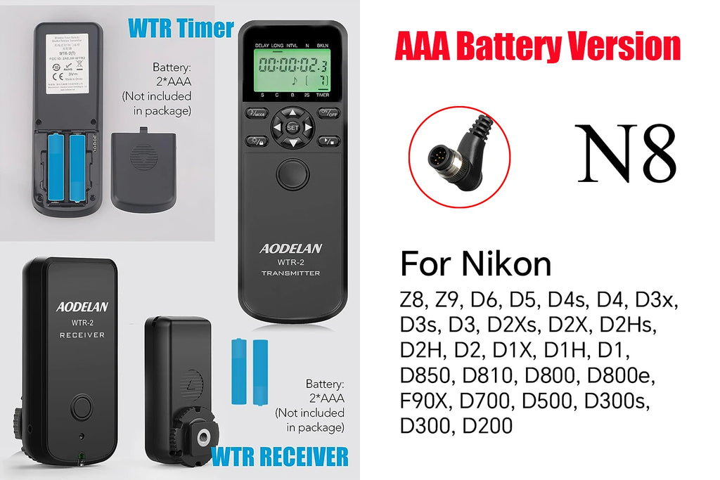 AODELAN WTR-2 Wireless Timer Remote Intervalometer Shutter Release for Nikon 10-Pin