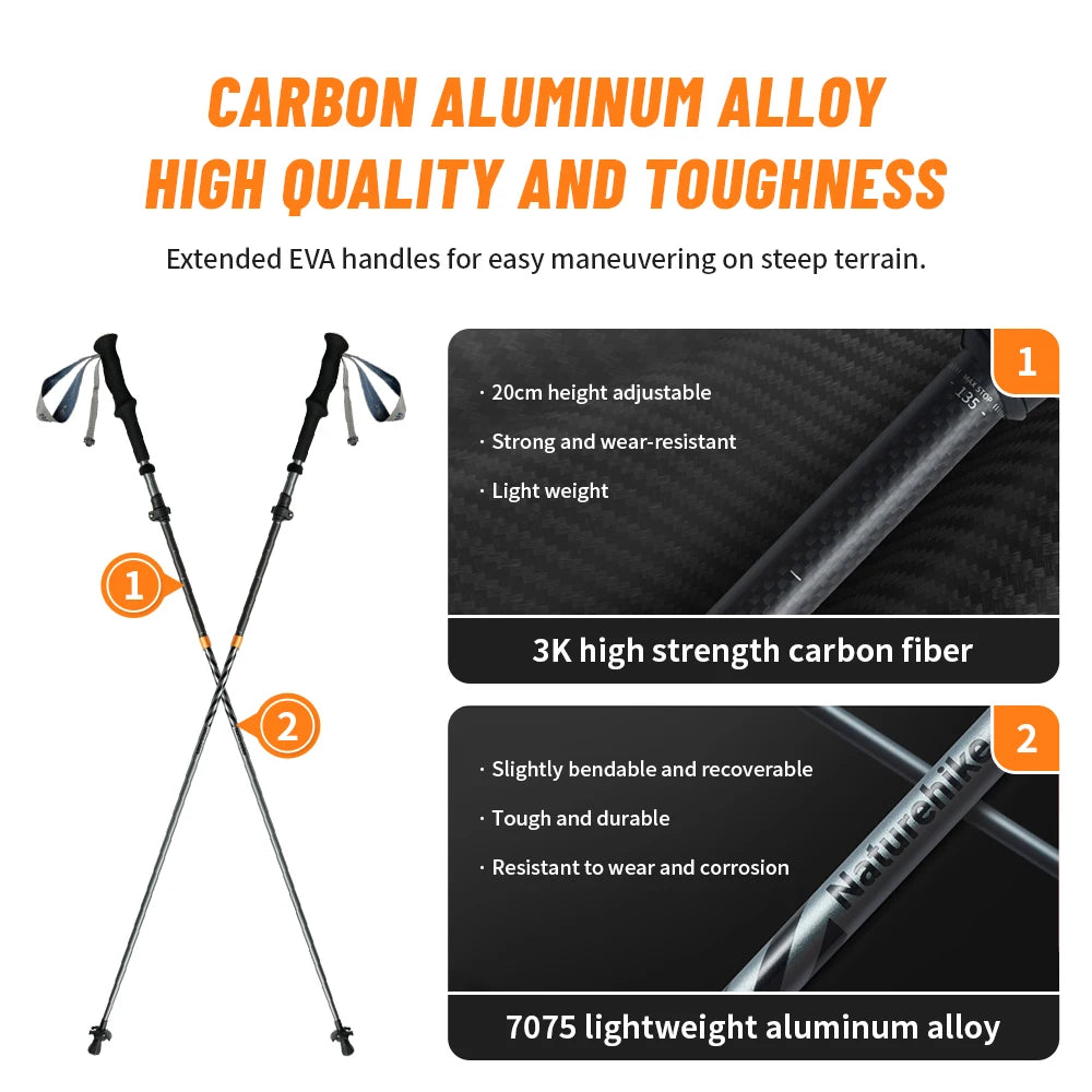 Naturehike Climbing Mountaineering Walking Stick Portable Folding Telescopic Hiking Pole Outdoor Trekking Poles Telescopic Baton