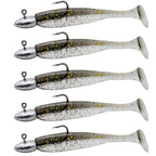 5Pcs/Lot T-tail Soft Fishing Bait Matched With Head Hooks Artificial Wobblers Swimbait Fishing Tackles For Bass Pike Pesca