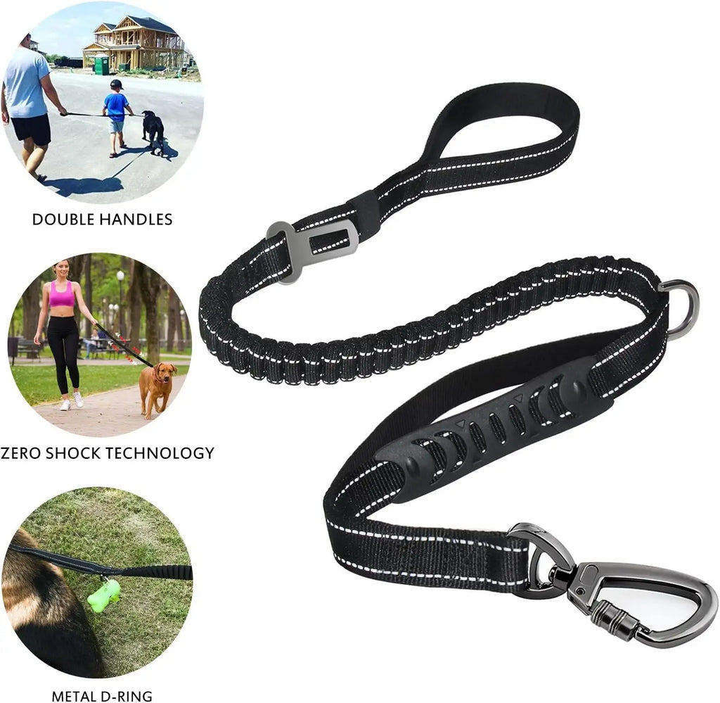 Fashion&cool Heavy Duty Dog Leash Especially Large Dogs，Reflective Dog Walking Training Shock Absorbing Bungee  Car Seat Belt