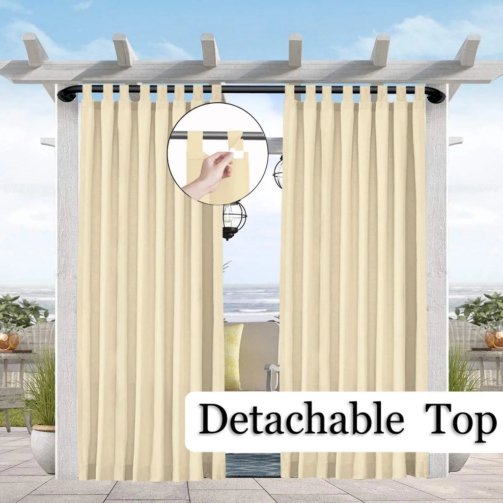 1PC Sun-Blocking & Waterproof Curtain - Easy-Hang Tab Top for PatioPergola & Gazebo Decor