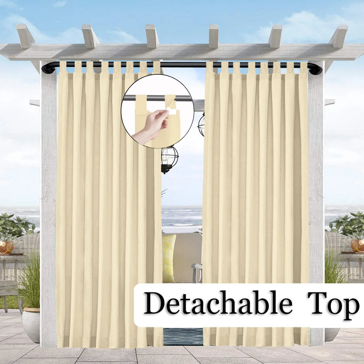 1PC Sun-Blocking & Waterproof Curtain - Easy-Hang Tab Top for PatioPergola & Gazebo Decor