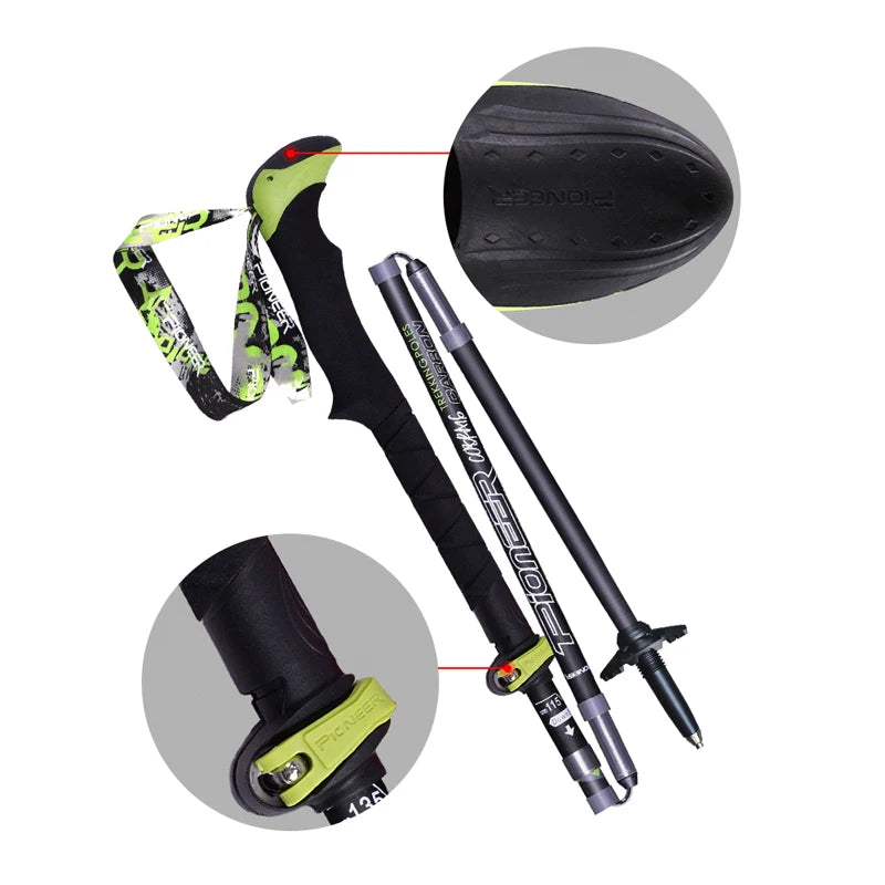 Folding carbon fiber trekking pole quick lock 115-135cm, black/red, 1pc or 2pc