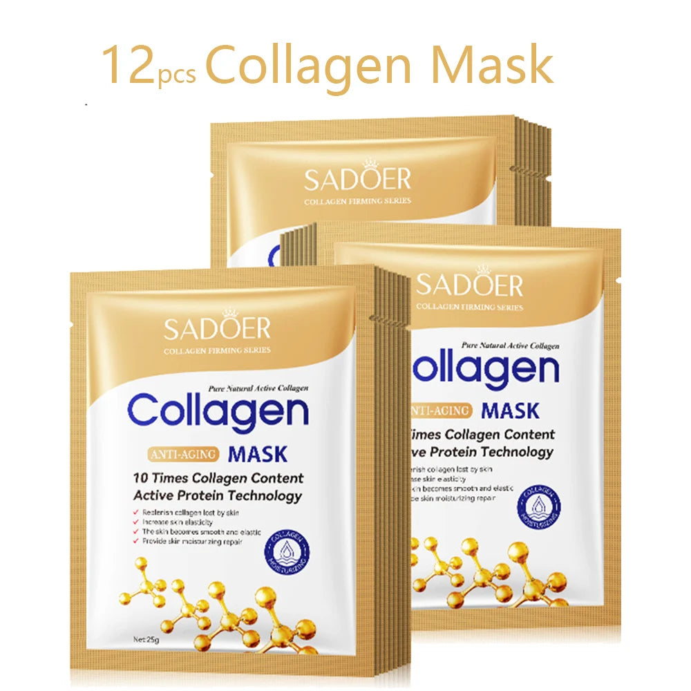 12pcs Anti-wrinkle Collagen Face Mask Moisturizing Anti-aging Repair Brightening skincare Face Sheet Mask Facial Masks Skin Car