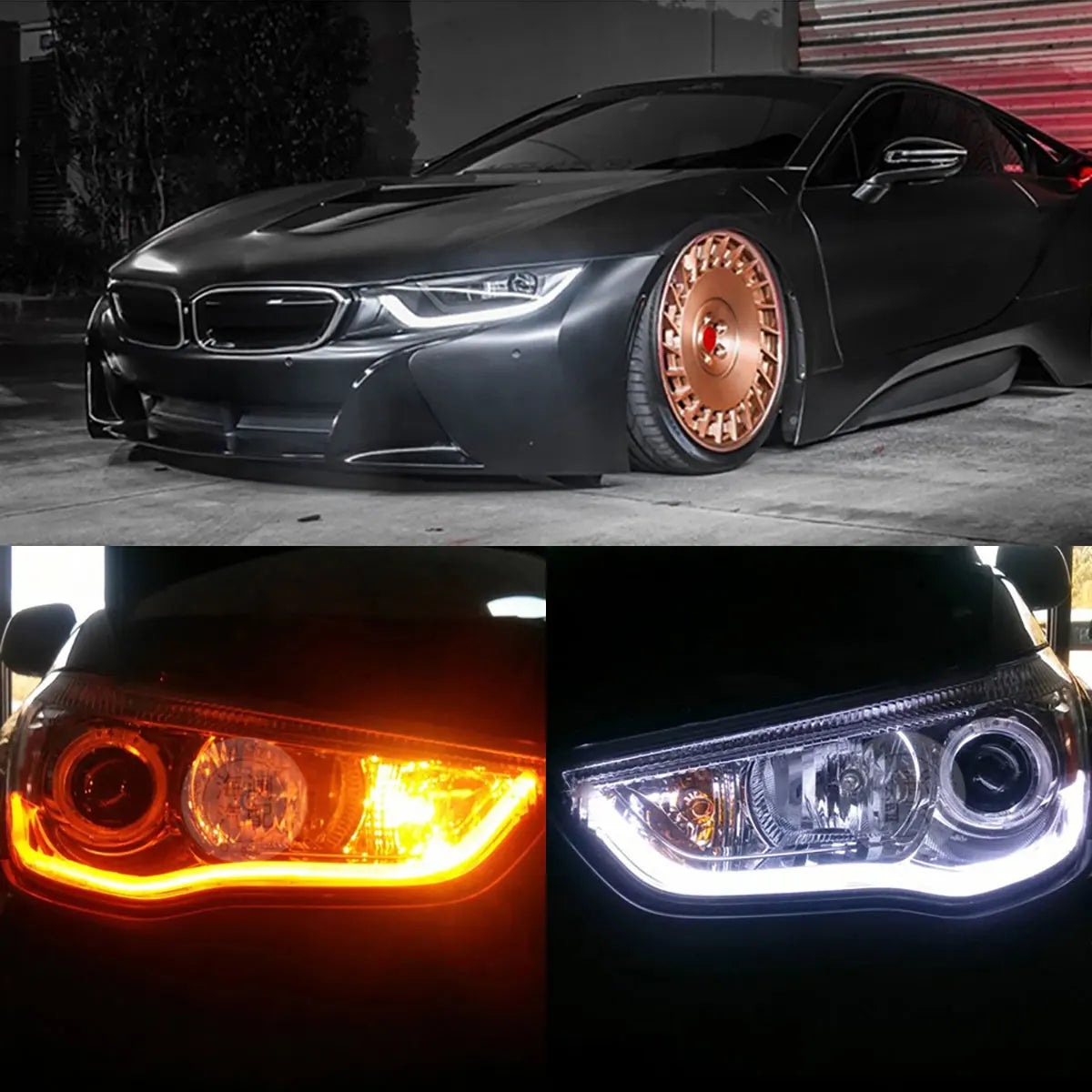 2PCS DRL Flowing LED Light Strip 30cm 45cm 60cm Car Daytime Running Light Flexible LED Yellow Flowing Signal Lamp Universal 12V