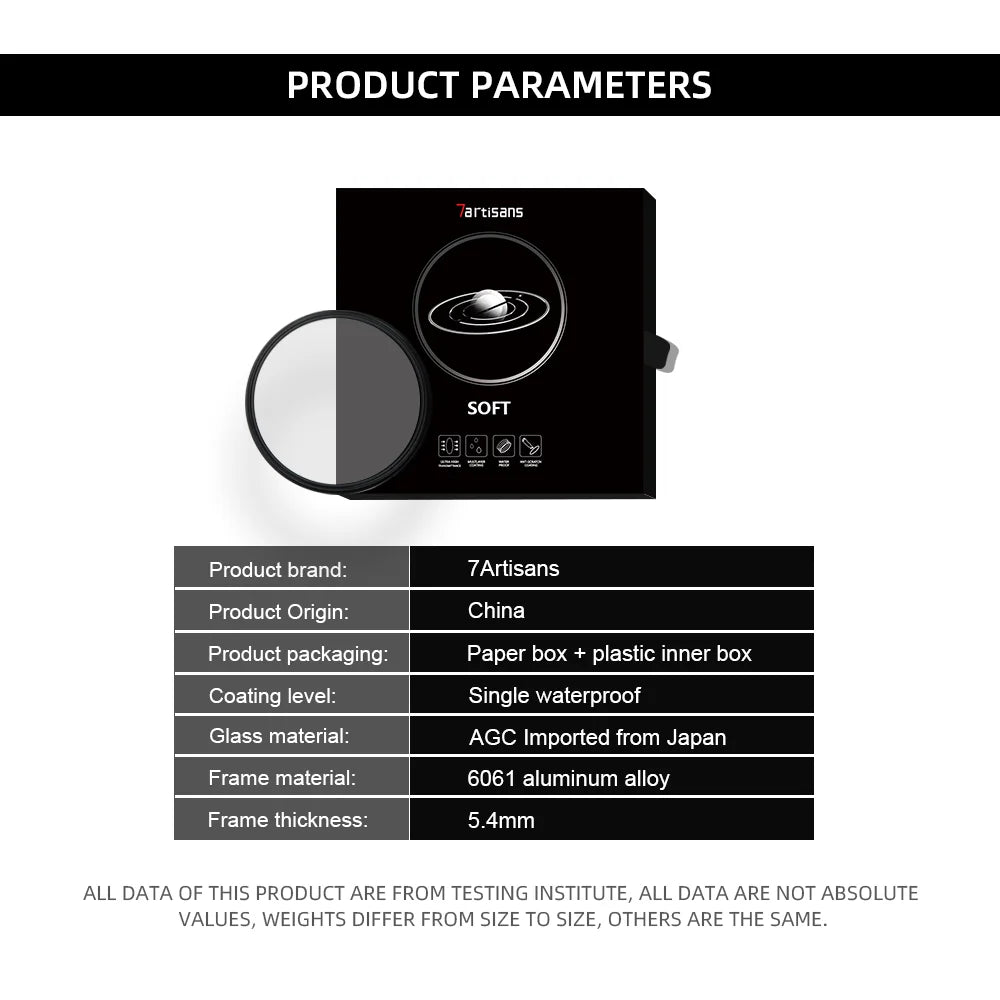 7artisans Camera Lens 1/4 Soft Filter Ultra Slim Frame Waterproof AGC Optical Glass 46mm 49mm 55mm 58mm 62mm 67mm 72mm 77mm 82mm