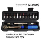 15PCS Torque Wrench Set 1/4" 2-24nm Bi-directional Bicycle Hex Wrench Tool Professional Maintenance And Car Moto Repair Tools