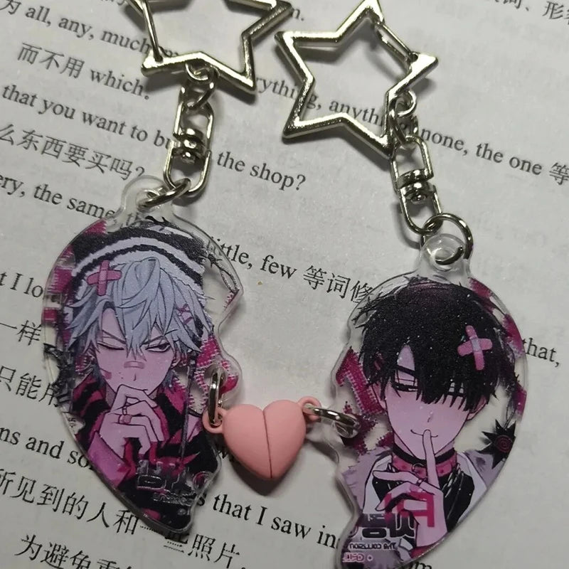 Anime ALIEN STAGE IVAN TILL Cosplay Keychain Unisex Acrylic Heart Magnet Pendant Key Chain 2Pcs/set Keyring Bag Accessories Gift