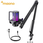 maono DGM20S USB Microphone Gaming Mic Condenser Mic RGB USB Mic with Mic Gain and Noise reduction software for Gaming,Recording