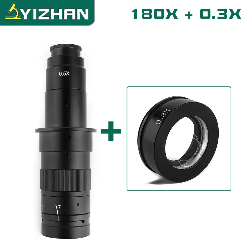 YIZHAN Adjustable Zoom C-Mount Lens Magnification 130X 180X 360X Lab 0.3X 0.5X 0.75X 2X Objective For Industry Microscope Camera
