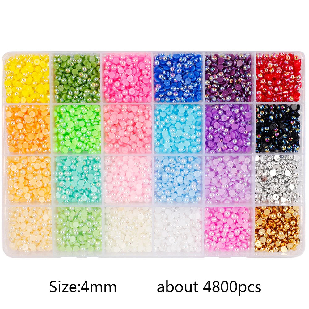 1 Box Half Round ABS Pearl Flatback Beads Multi-Size for Nail Art Jewelry DIY Crafts