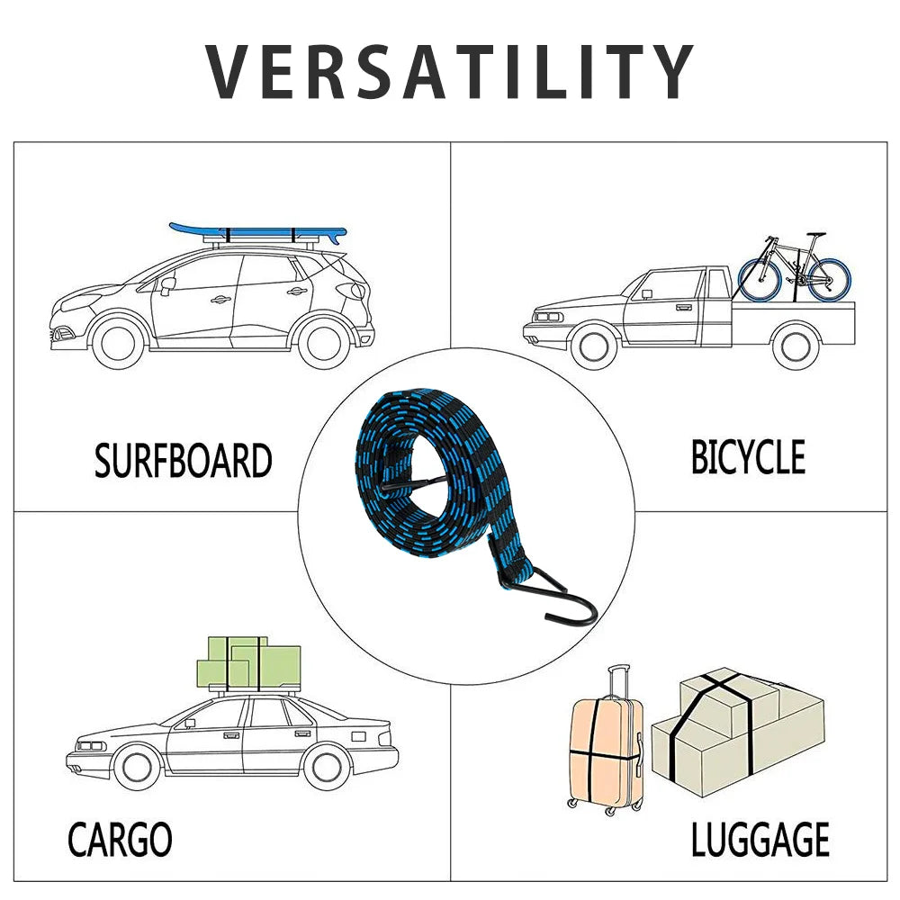 5-20Pcs Bungee Cords 2M Elastic Bungees Cords Heavy Duty Luggage Bungee Straps with Hooks Antislip Flat Elasticity Rope Upgrades