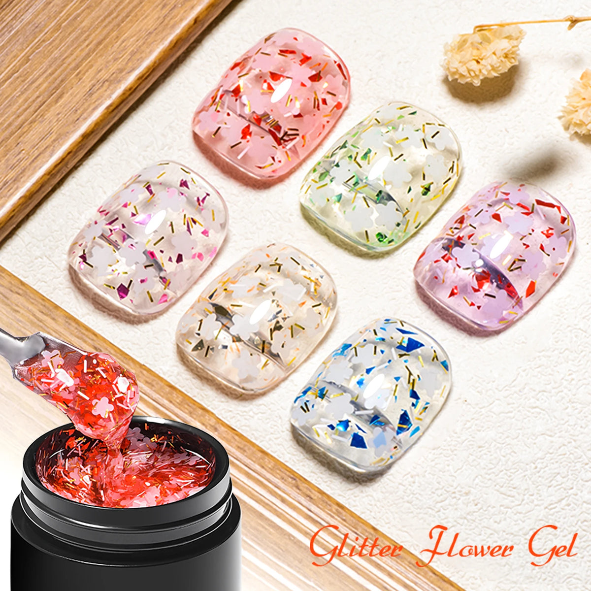 6PCS/SET Dried Flower Gel Nail Polish Set Natural Flower Fairy Nail Art Gel Soak Off UV LED Painting Varnish For Nails DIY Kit