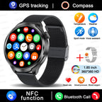 1.85" HD Big Screen Smart watch For men Sports NFC Watch Bluetooth Call Blood Pressure Temperature GPS Sport Track smart watch