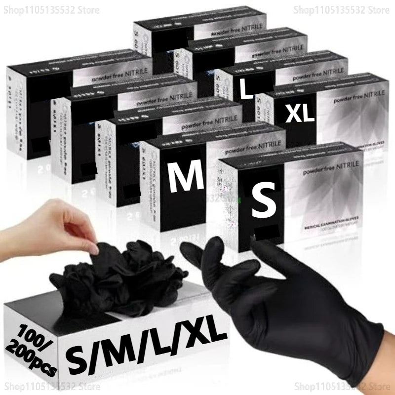 50/100/200pcs Disposable Black Nitrile Gloves, Kitchen, Tattoo, Hair Dye Gloves, Food Processing, Household Small Tools