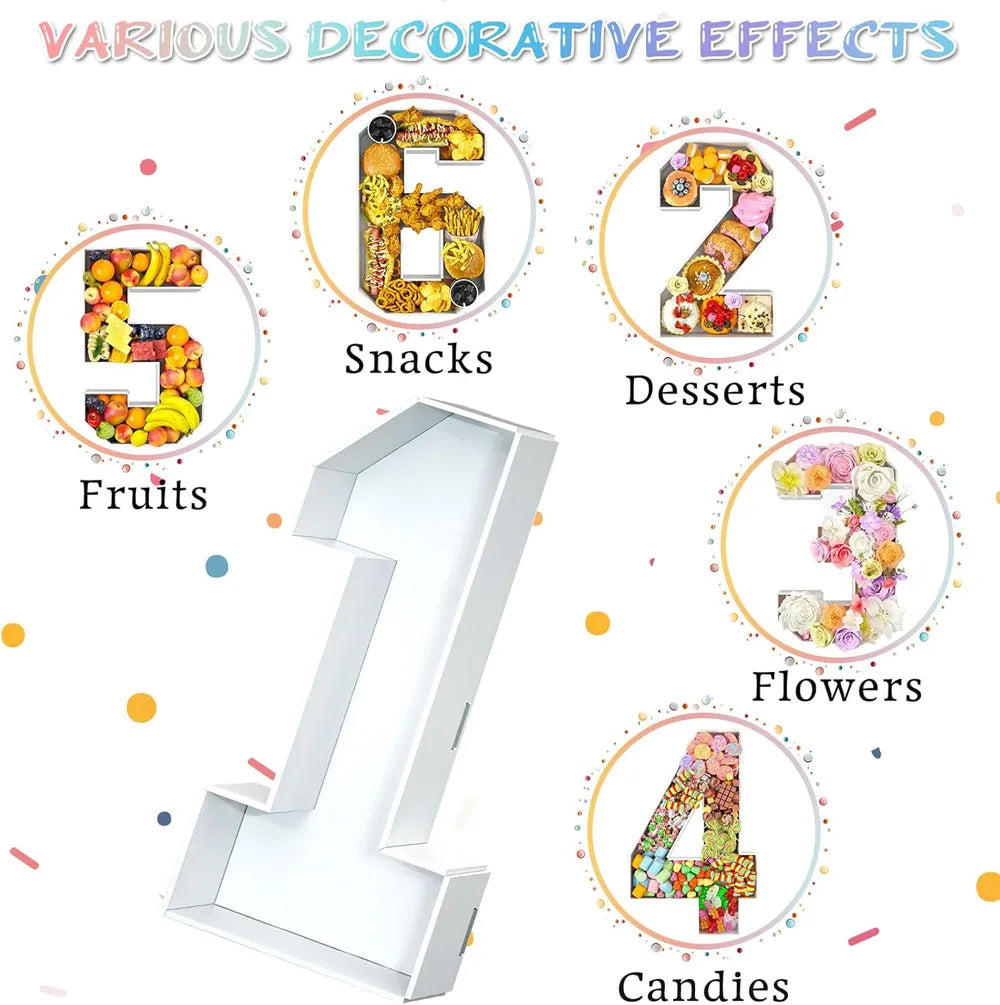 Food Fillable Number Shaped Sweets Flower Candy Cupcake Container Box for Wedding Anniversary Birthday Party Baby Shower Decore