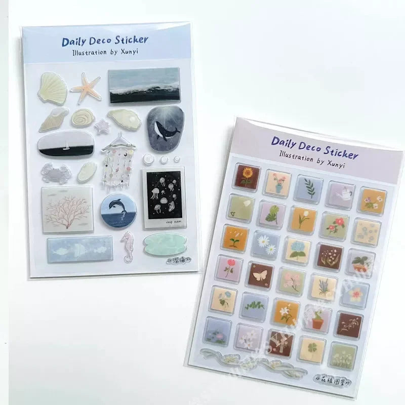 Cute Cartoon Ocean World 3D Jelly Stickers Transparent Resin Gel Self-adhesive Decoration for DIY Phone Cases Tablet Computers