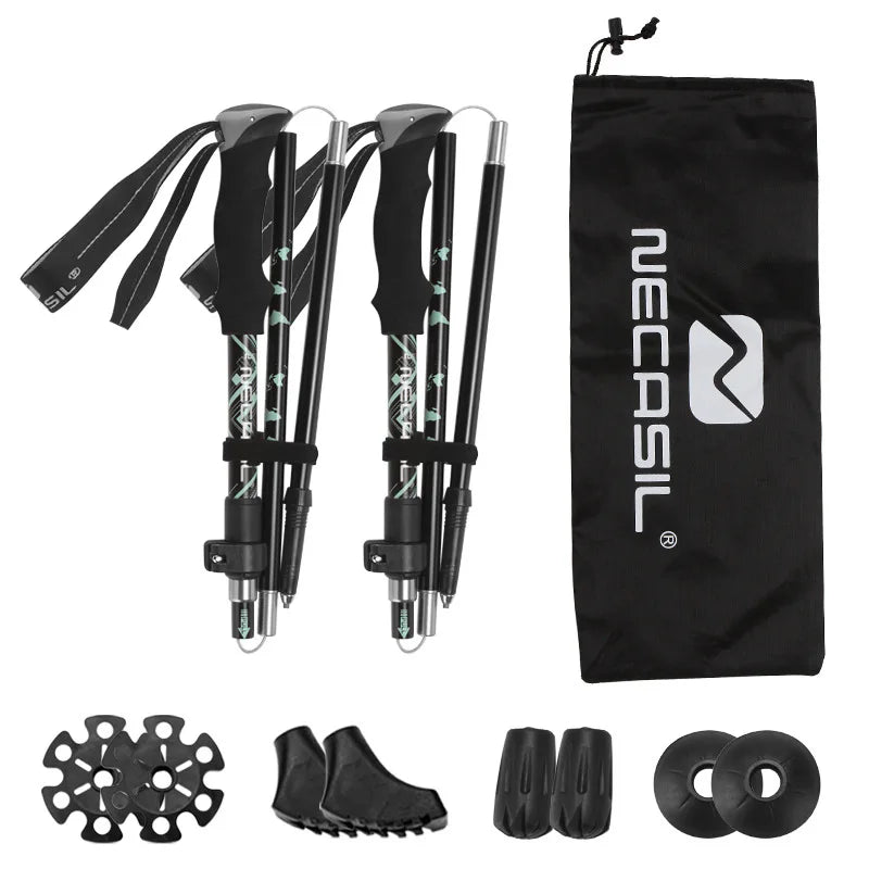 2PCS Ultralight Foldable Trekking Poles Sets Telescopic Nordic Walking Sticks Portable Outdoor Camping Hiking Gear