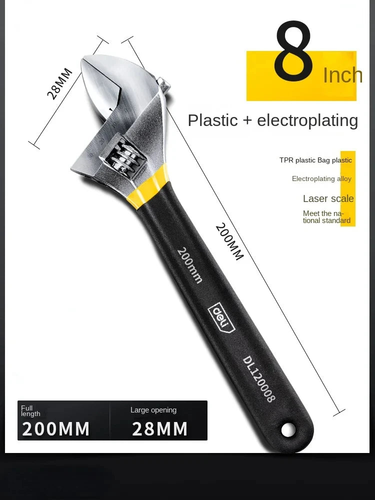 Deli Adjustable Wrench Carbon Steel Dip Plastic Handle Spanner, DL120002/DL120006/DL120010