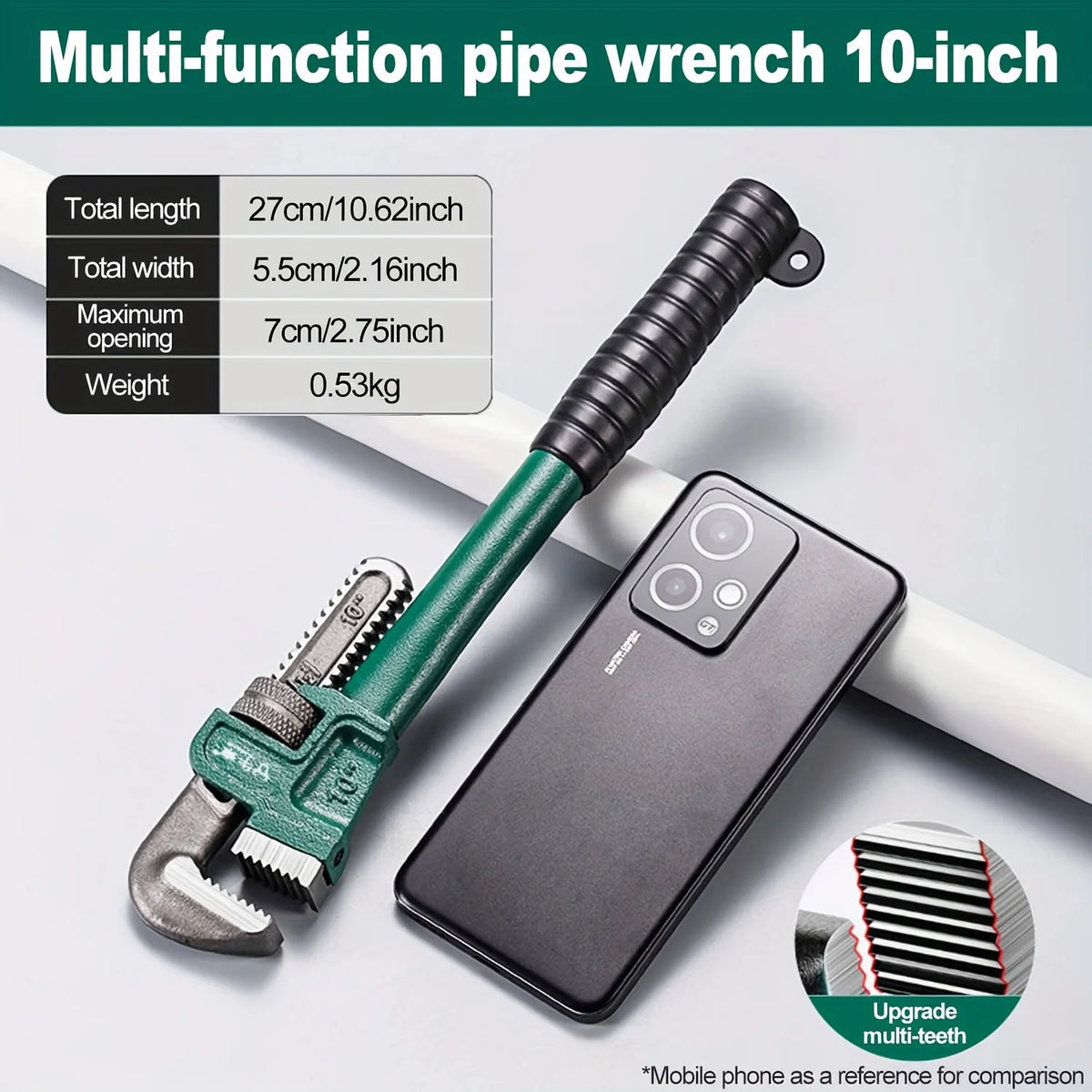 8/10/12/14 Inch Heavy-Duty Steel Pipe Wrench Set, Adjustable Straight Plumbing Wrench with Soft Grip Handle