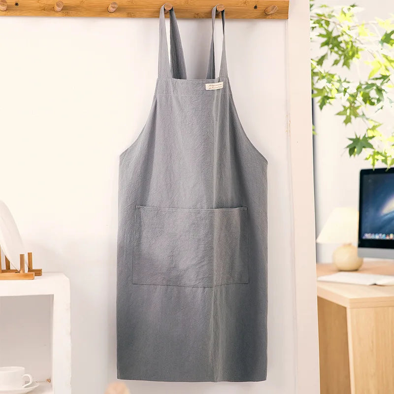 Cotton and Linen Apron Home Coverall  Flower Shop  Painting  Retro Tie-free Apron