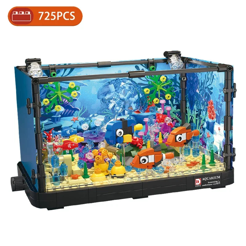 Fishbowl Aquarium Series Building Blocks Sea Turtle Jellyfish Fish Tank With Light Seafloor Assemble Bricks Toy For Children Kid