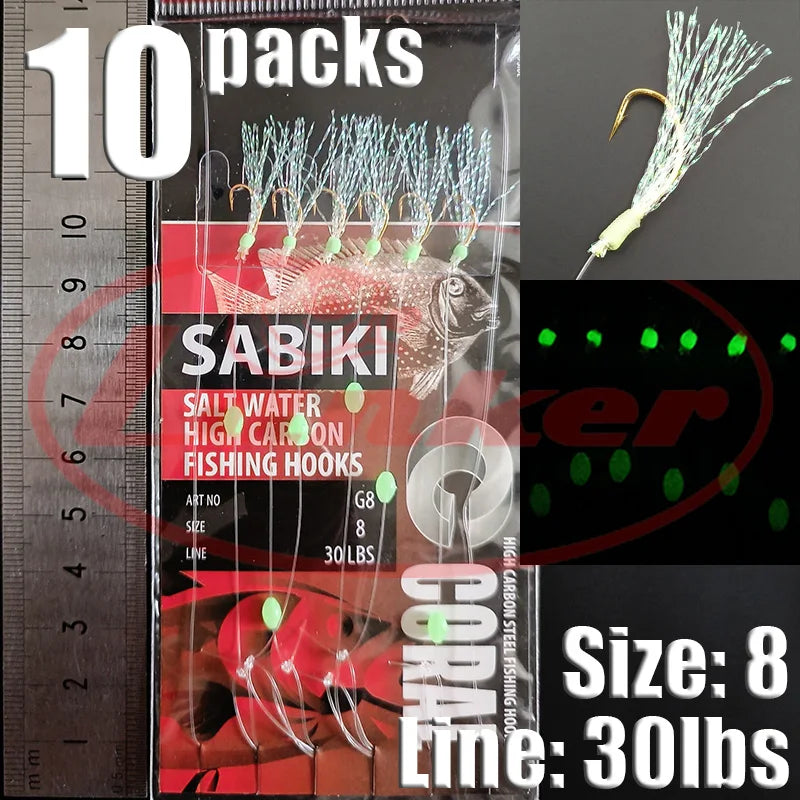 Lunker Sabiki lure flasher rig hook soft bait luminous eel glow dark mackerel fishing snapper mulloway flathead mullet shark