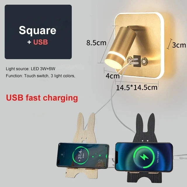 Modern Rotatable LED Wall Lamp with USB for Cozy Bedroom Reading