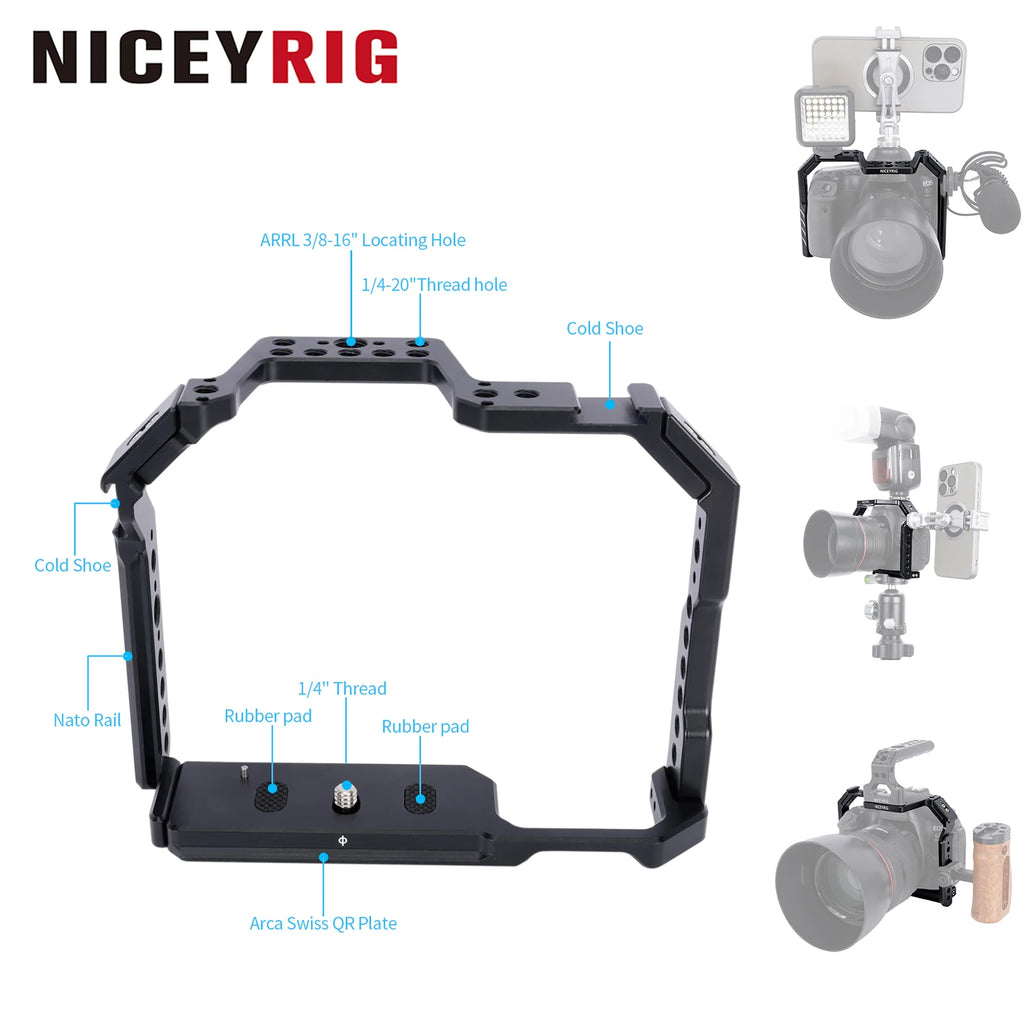 NICEYRIG Camera Cage for Canon EOS 6D/6D Mark II with NATO Rail, Cold Shoe, Arca-Swiss Plate