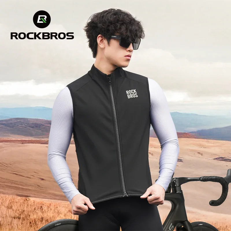 ROCKBROS Cycling Vest Windproof Winter Autumn Fleece Warm Bike Vest for Outdoor Sports MTB Road Thermal Bicycle Tops Waistcoat﻿