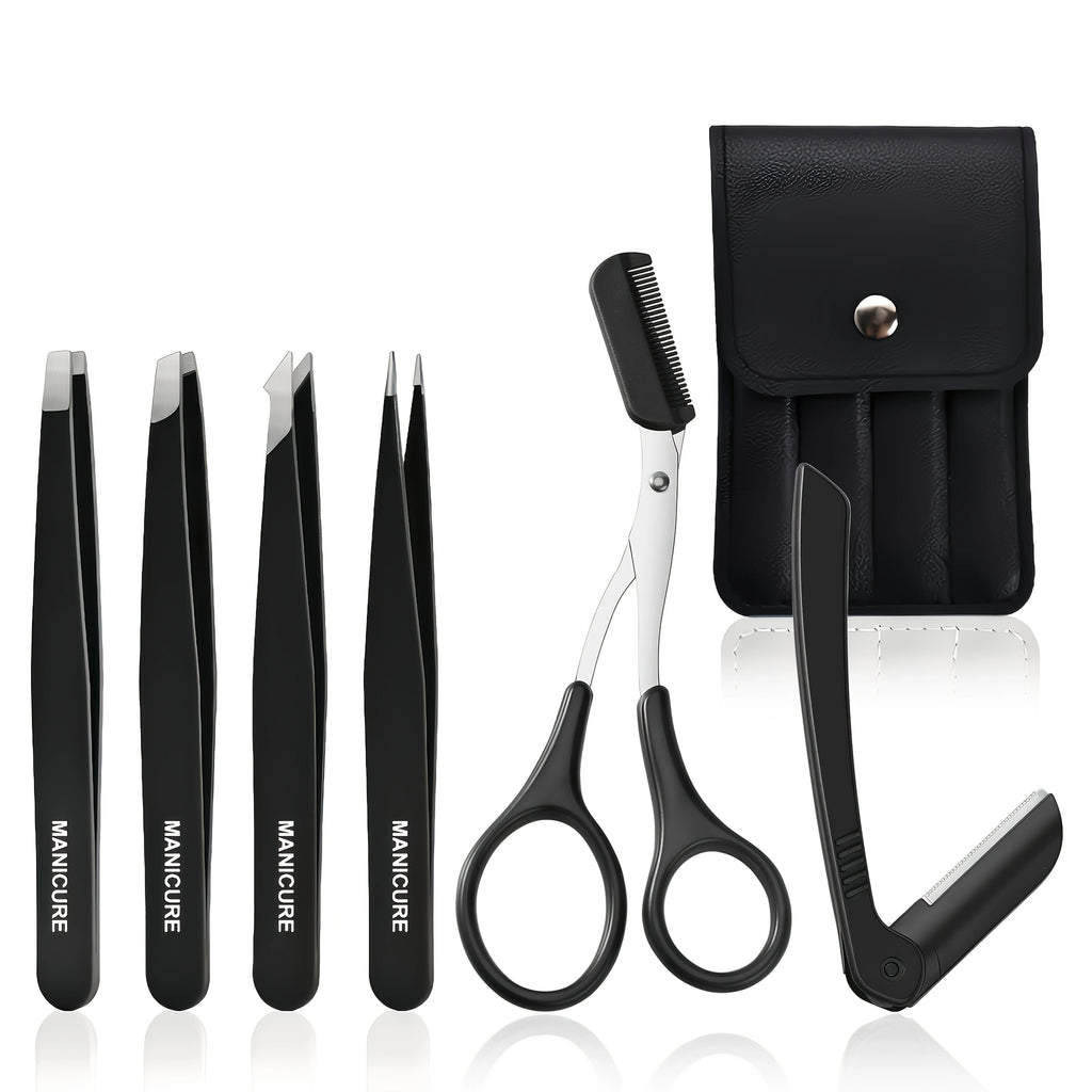 6pcs Professional Stainless Steel Precision Tweezers & Scissors Suitable for Eyebrow Trimming Facial Hair Removal Tool Gifts