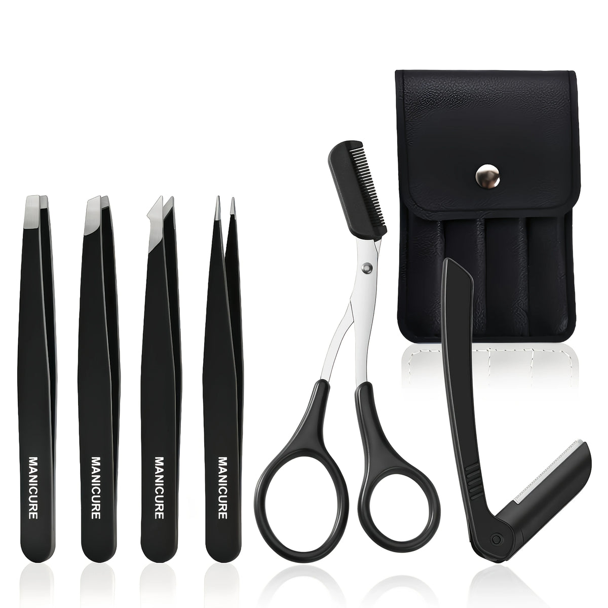 6pcs Professional Stainless Steel Precision Tweezers & Scissors Suitable for Eyebrow Trimming Facial Hair Removal Tool Gifts