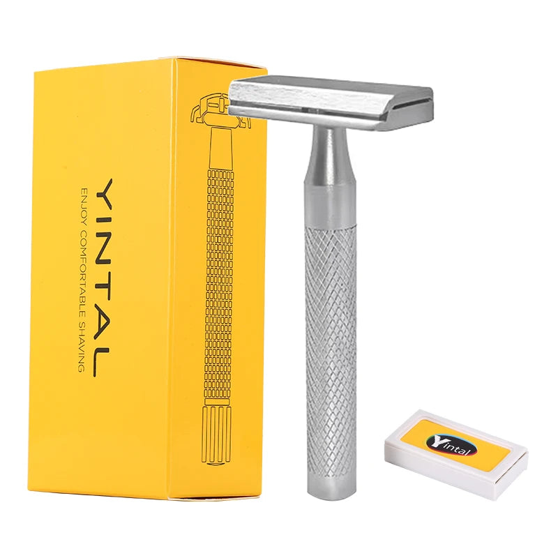 Stainless Steel Double Edge Safety Razor 30° Angled, Reusable, Includes 5 Blades
