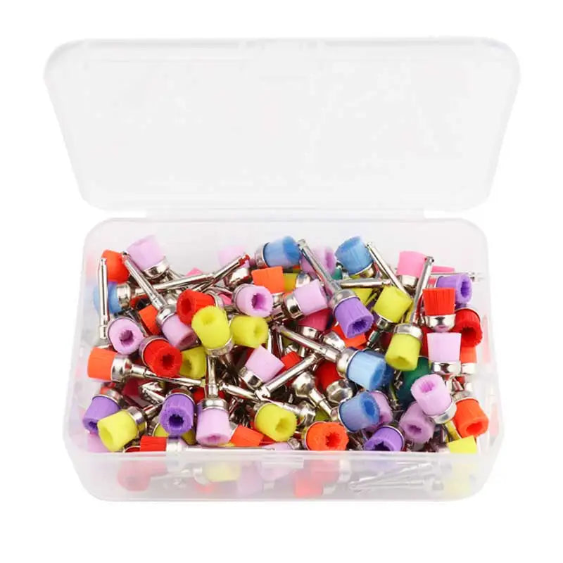 100pcs Dental Nylon Polishing Brushes Bowl Shape Colorful Dental Prophy Brush Prophylaxis Brush For Contra-Angle Handpiece