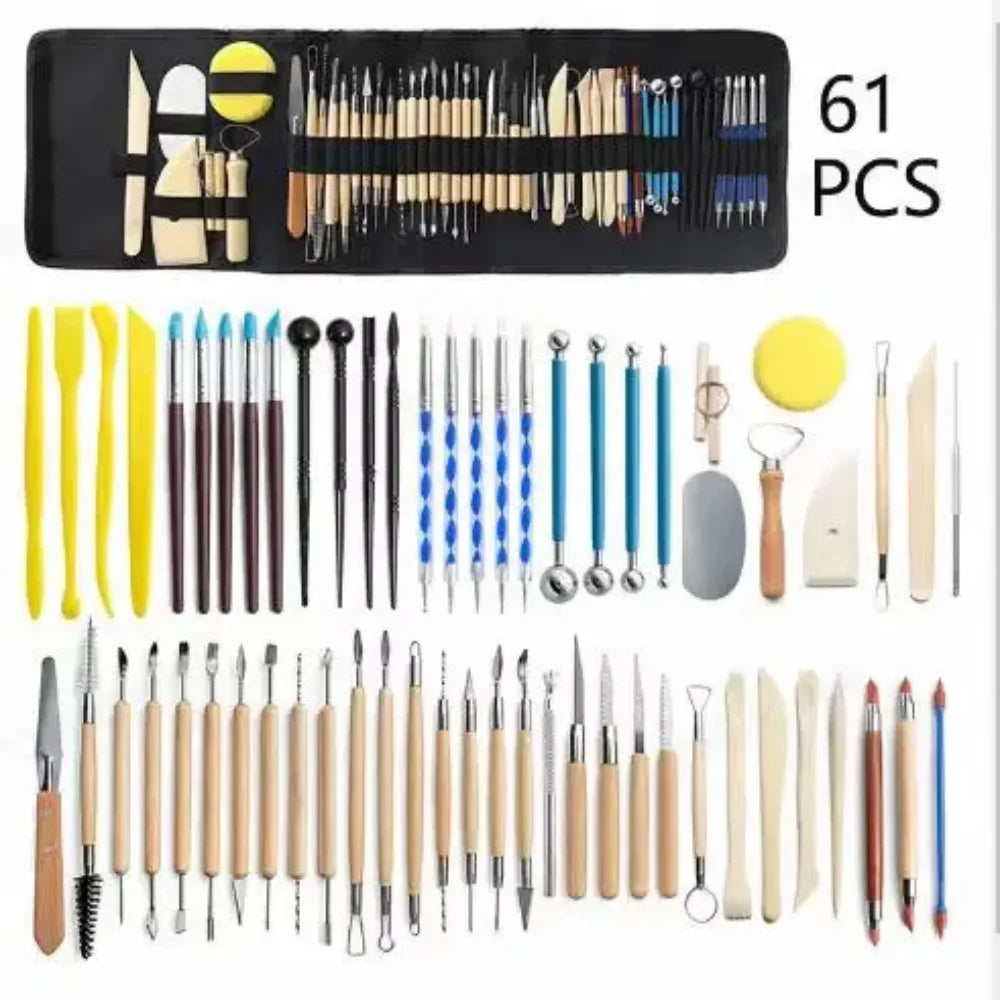 61Pcs Pottery Clay Sculpting Tools Carving Tool Kit With Carrying Case Bag For Beginners Professionals Pottery Modeling DIY Tool