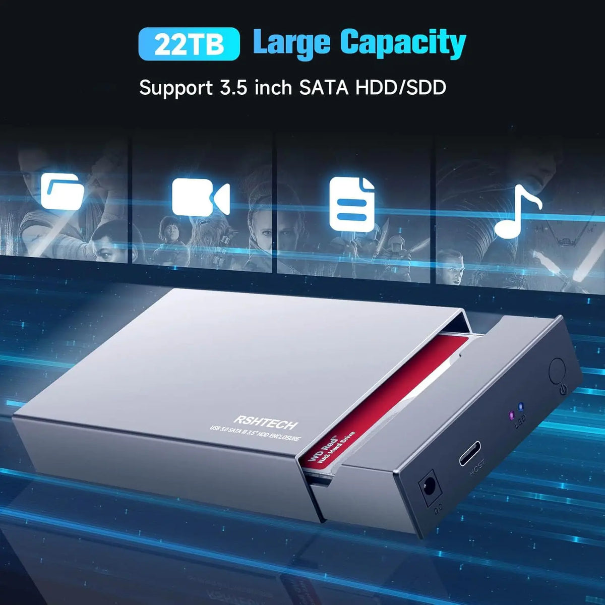 RSHTECH Upgraded Hard Drive Enclosure Aluminum USB C to SATA External Hard Drive Dock Case for 3.5" HDD & SSD up to 22TB UASP