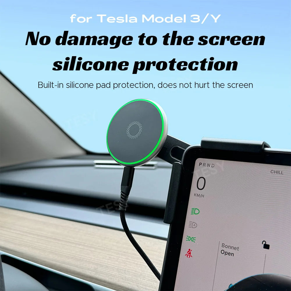 Car Phone Mount Holder 15W Magnetic Wireless Charger Compatible with MagSafe for Tesla Model Y 2026 Launch Model 3 HIGHLAND BYD