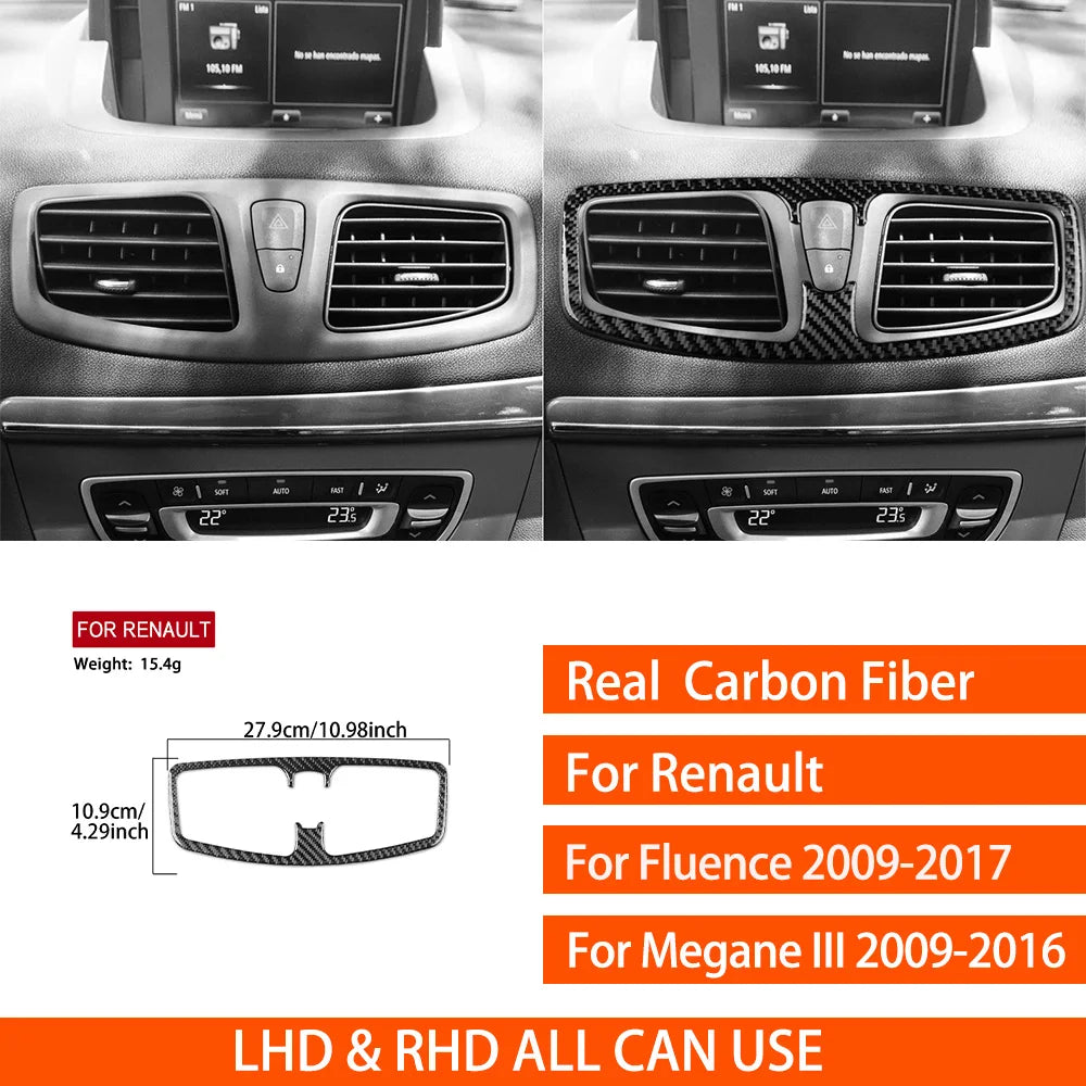 For Renault Fluence Megane 3 RS 2009-2017 Real Carbon Fiber Stickers Central Radio AC/CD Shift Door Panel Car Trim Accessories