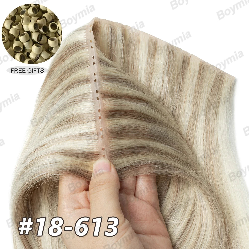 Butterfly Weft Extensions Human Hair Hand Tied Invisible PU Bundles Hole Flat Remy Twin Tabs PU Weft Free Beads 40-50g/Pack