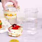 50Pcs Plastic Dessert Cups 8oz Clear Square Single Dessert Box Sealed Cake Storage Box for Muffins Cupcake Pudding Mousse Party