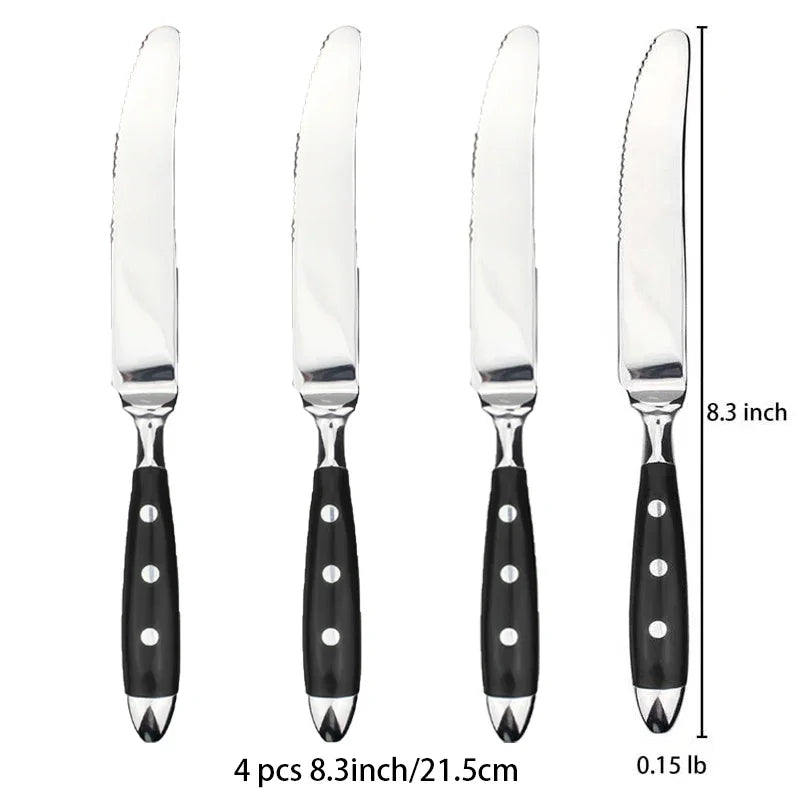 Hotel Stainless Steel Table Knife Fork Spoon Sets Teaspoon Teafork Steak Knife Cutlery Restaurant Serviing Set Black Wood Handle
