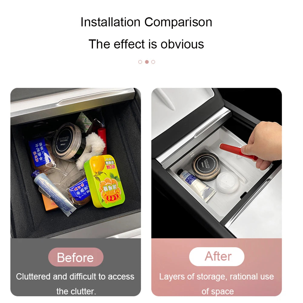 For Tesla Model 3 Highland 2024 Center Control Armrest Box Double-layer Storage TPE+ABS Center Control Layered Tray Container